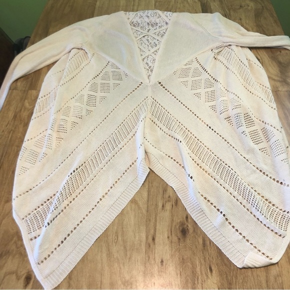 Knox Rose White Floral Lace Open Acrylic Cardigan Sweater Womens Size Large - Picture 6 of 8